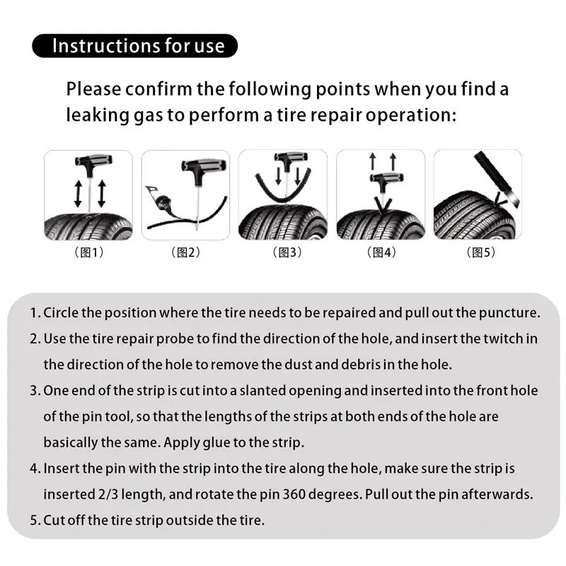 Tire Repair Kit: Puncture Plug Tools for Car Emergency Tire Strips - Includes Stirring Glue Repair Tool