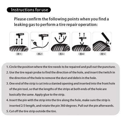 Tire Repair Kit: Puncture Plug Tools for Car Emergency Tire Strips - Includes Stirring Glue Repair Tool