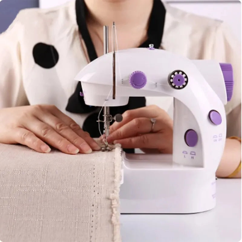 Mini Electric Sewing Machine - Double Speed Household Portable with Night Light & Foot Pedal - Straight Stitch for Beginners