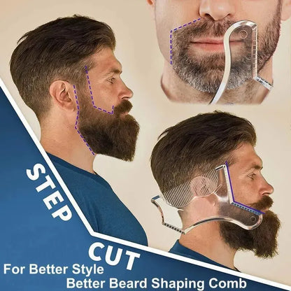 Men's All-in-One Beard Styling Comb - Beard Shaping Template and Stencil Tool for Perfect Facial Hair Grooming