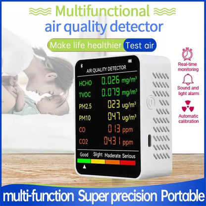 6-in-1 Air Quality Monitor - Multifunctional Automatic Indoor Office Wall Hanging Display Screen Air Detector