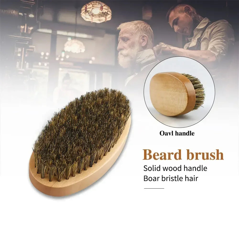 Boar Bristle Wood Beard Brush Kit - Professional Soft Hairdresser Shaving Brush, Comb Set with Gift Bag for Men’s Mustache and Beard Care