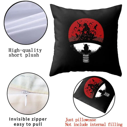 Anime Naruto Uchiha Itachi Printed Pillow Case - Red Cloud Action Figures Square Cushion Cover for Sofa Decor, Toy Gift