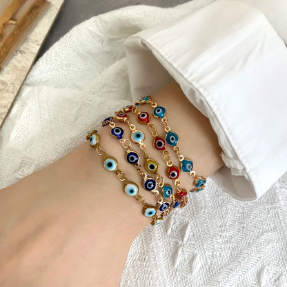 Lucky Turkey Evil Eye Bracelet: Colorful Red Blue Eye Adjustable Metal Chain Bangles for Women Men - Good Luck Wealth Jewelry Gifts