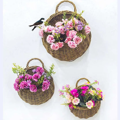 Handmade Wicker Rattan Flower Planter - Wall Hanging Basket for Garden Vine Pot Plants - Stylish Garden Wall Planter