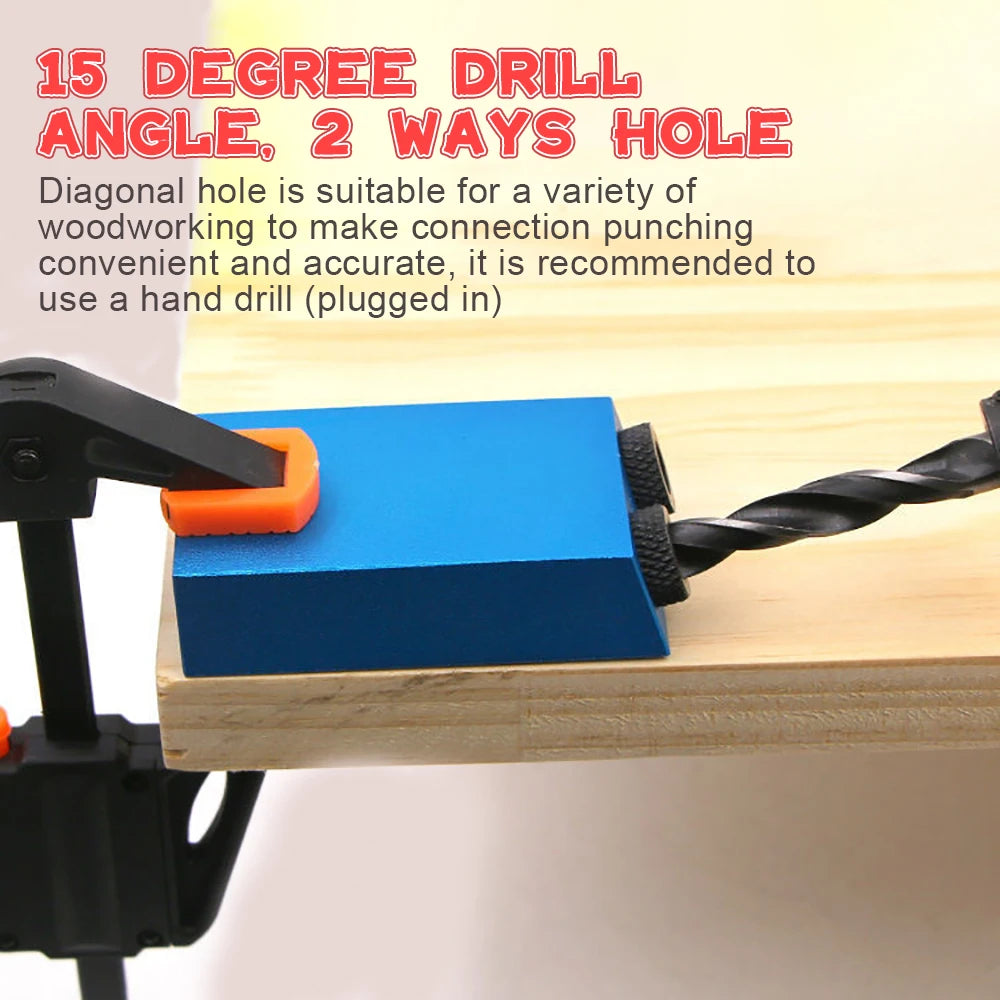 Woodworking Oblique Hole Drill Locator: Pocket Hole Jig for 15 Degree Angle Drilling - DIY Puncher Carpentry Tools, Drill Guide Sets