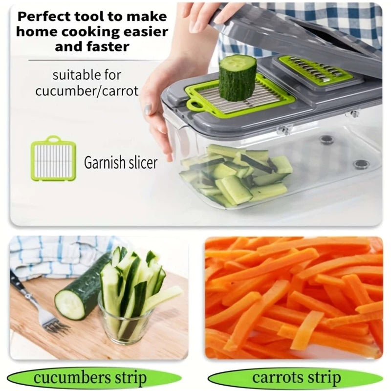 22-Piece Vegetable Cutter Set | Multifunctional Fruit & Vegetable Cutter | Manual Food Grater | Container