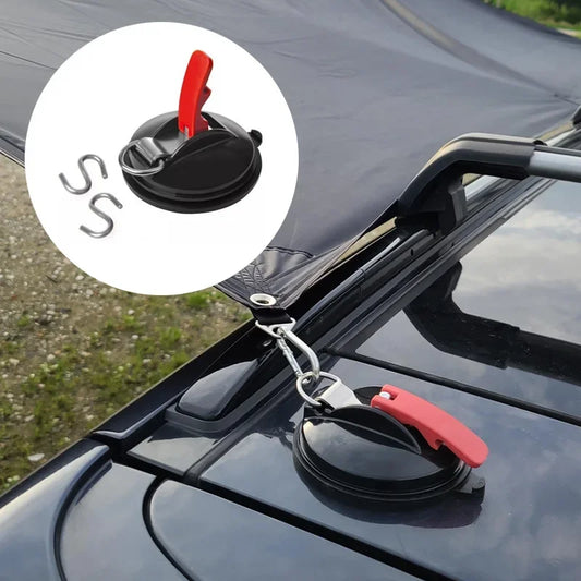 Outdoor Car Mount Luggage Tarps Tents - Secure with Universal Securing Hook, Suction Cup Anchor, Heavy Duty Tie Down (1/2/4pcs)