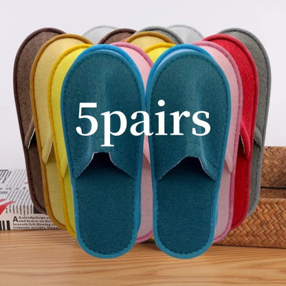 5 Pairs Disposable Slippers - Unisex, Closed Toe, Anti-Slip for Hotel, Travel and Home Use