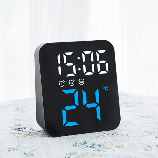 Voice Control LED Alarm Clock – Temperature Display, Night Mode, 12/24H, Anti-Disturb Function, Electronic Wall-Mounted Digital Clock