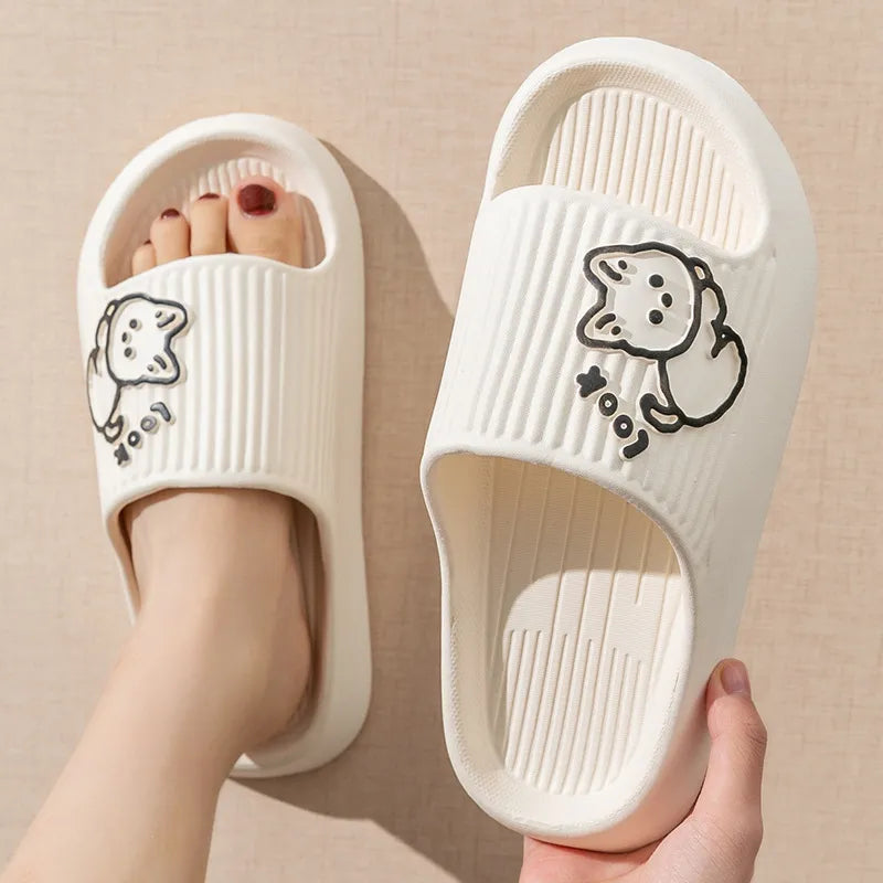 Summer Fun: Non-Slip Platform Bathroom Slippers - Bear Cartoon Flip Flops, Beach Sandals for Women, Indoor/Outdoor Slides 2024