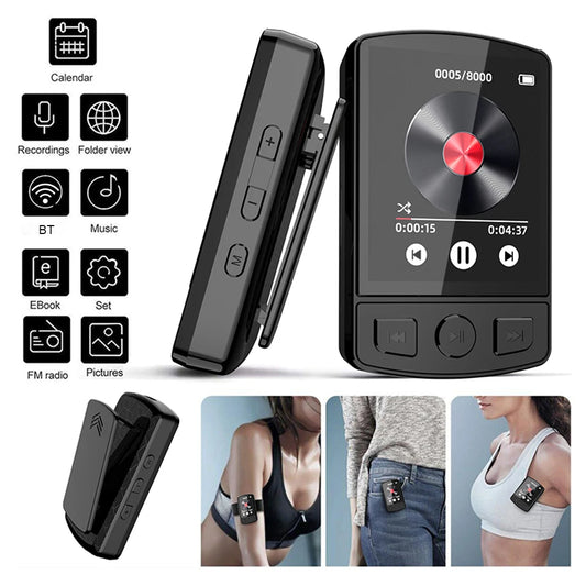 Portable Sport Clip MP3 Player - HiFi Sound, Bluetooth-Compatible 5.2, 1.8-inch Screen, FM Radio, E-Book - Student Walkman