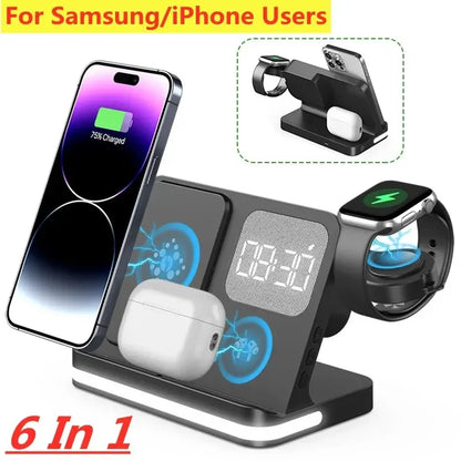 6 in 1 Wireless Charger Stand – Fast Charging Dock Station for iPhone, Samsung S23/S22 Ultra/Note/Fold, Galaxy Watch 5/4, Active Buds