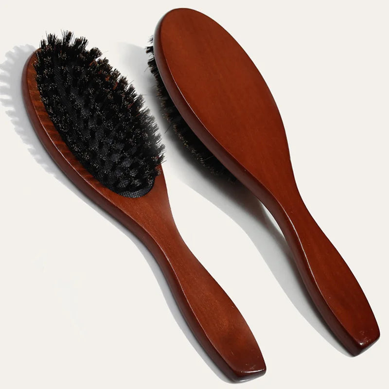 New Arrival Wood Handle Boar Bristle Hair Brush - Beard Comb for Styling, Detangling, and Straightening - Brown Lotus Boar Bristles - Massage Comb