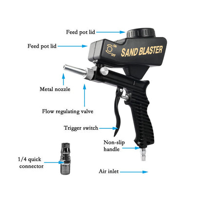 Adjustable Sandblasting Gun - Portable 90 Psi Sand Blaster Paint Spray Machine - Gravity Pneumatic Small Handheld Blasting Gun Set