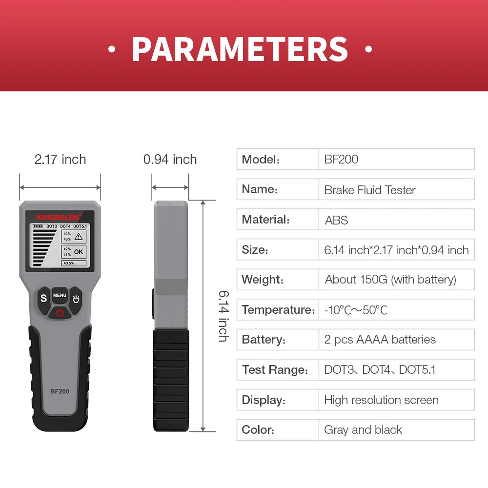 Digital Auto Brake Fluid Tester - BF200 DOT3, DOT4, DOT5.1 with LED Indicator for Car Brake Oil Check, Replaces BF100