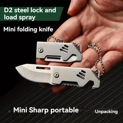 Mini Folding Knife – Stainless Steel Box Opener with D2 Steel Blade, Portable Sharp Knife with Key Chain