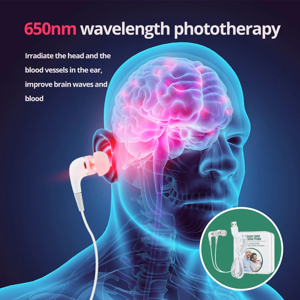 Ear Laser Therapy - 6 Physiotherapy Lines, 650nm Irradiation, Earplug for Balance, High Blood Pressure & Fat Reduction