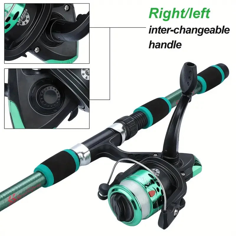 Full Fishing Pole Set with Telescopic Rod, Spinning Reel, Baits, and Hooks - Travel Ready Pole Kit