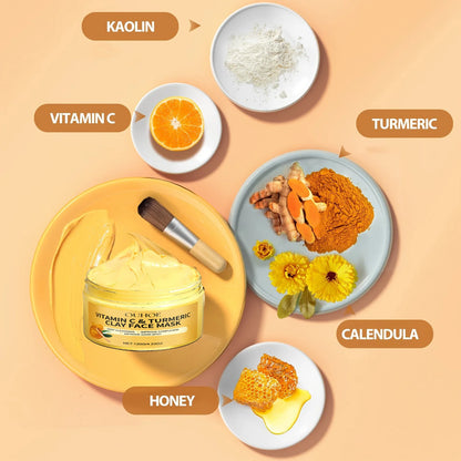 Turmeric and Vitamin C Clay Mask - Deep Cleansing, Hydrating Facial for Dark Spots, Acne, and Even Skin Tone