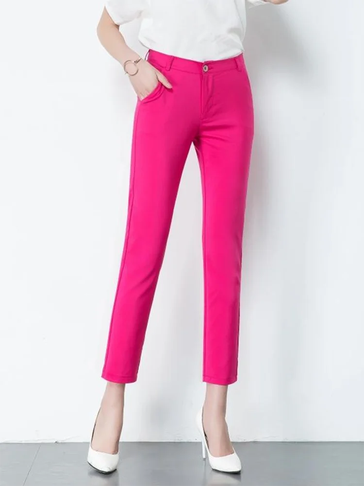 Slim High Waist Elastic Pencil Pants - Skinny Ankle-Length Trousers for Women up to 75kg, Casual Spring 2024 Office Wear