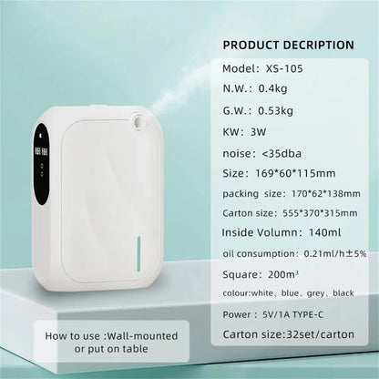 200m³ Aroma Scent Machine – Wall Mounted Essential Oil Diffuser for Home Fragrance, Bluetooth APP Control