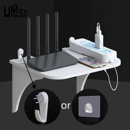 Router Floating Shelf Hanging Rack | Multi-Tap Outlet TV Set Top Box Board | Hidden Bracket Storage Organizer Wall Mount Holder