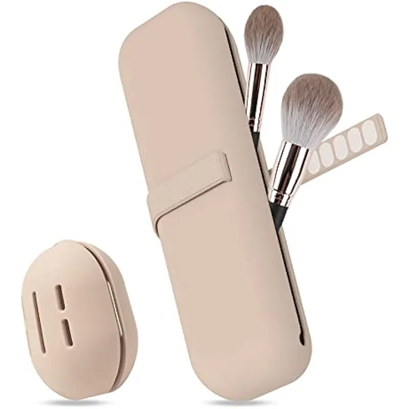 Silicone Travel Makeup Brush Holder: Portable Waterproof Cosmetic Brushes Bag - Makeup Sponge Case, Essential Makeup Tools for Women and Girls