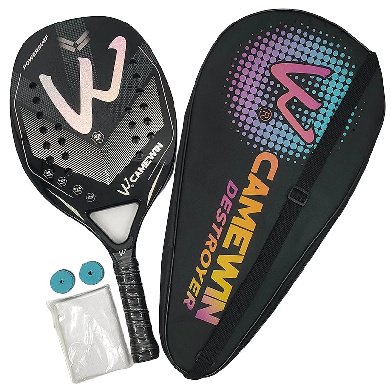 Camewin 3K Full Carbon Fiber Beach Tennis Racket - Rough Surface, Outdoor Sports Racquet for Men and Women