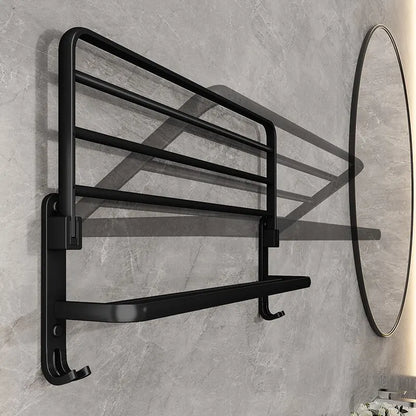 Matte Black 50CM Folding Towel Holder with Hook - Wall Mount Aluminum Towel Rack