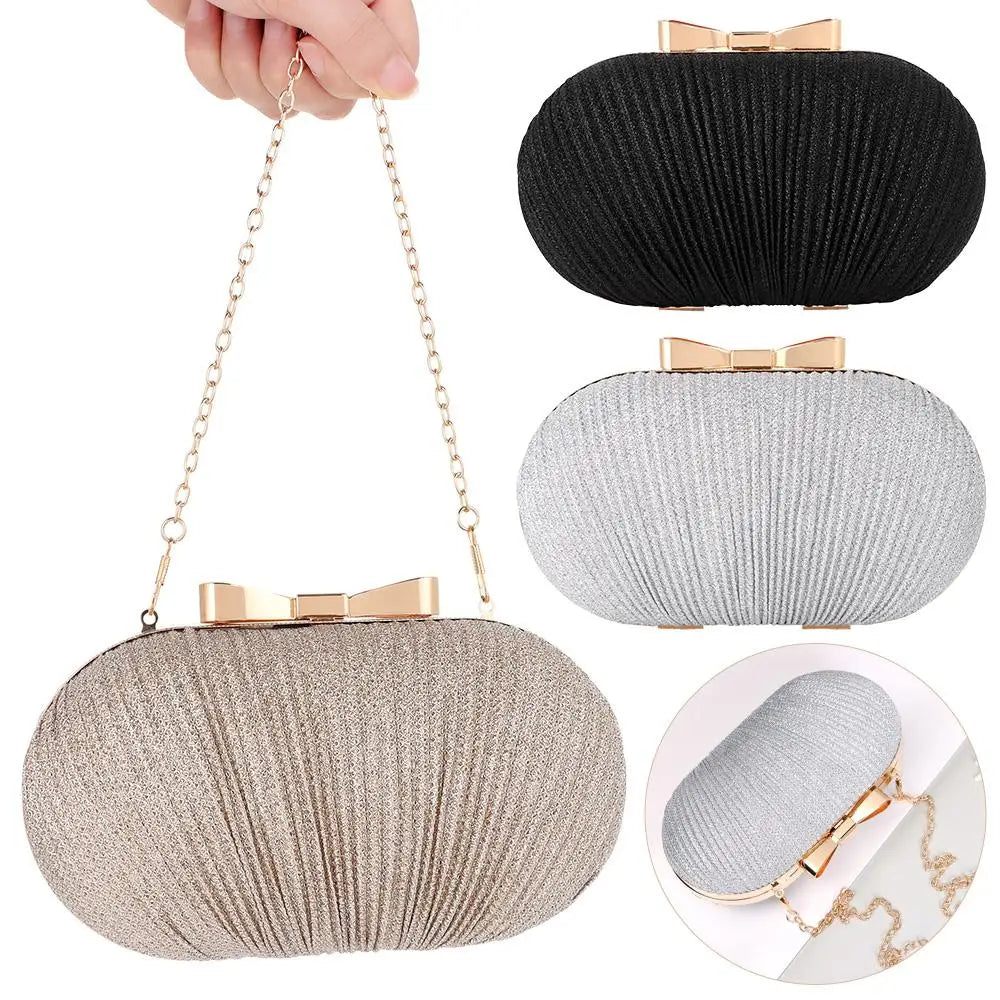 Elegant Rhinestone Egg Shape Wedding Bridal Clutch - Women's Evening Party Bag with Chain Shoulder Strap