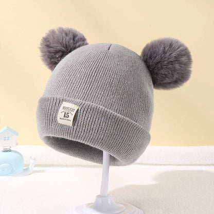 Solid Color Wool Knitted Bonnet for Newborns | Cute Winter Hat with Pompom for Boys & Girls | Warm Beanie Cap 0-3Y