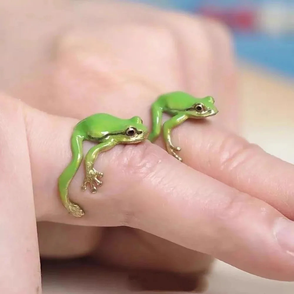 Mini Green Tree Frog Ring - Cute Adjustable Animal Metal Finger Ring for Women and Men - Birthday Party Jewelry Gift