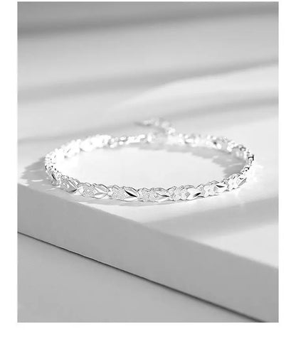 925 Sterling Silver Bracelet: Heart Leaf Design for Women - Noble Wedding Jewelry, Pretty Fashion Accessory, 20cm (8inch)