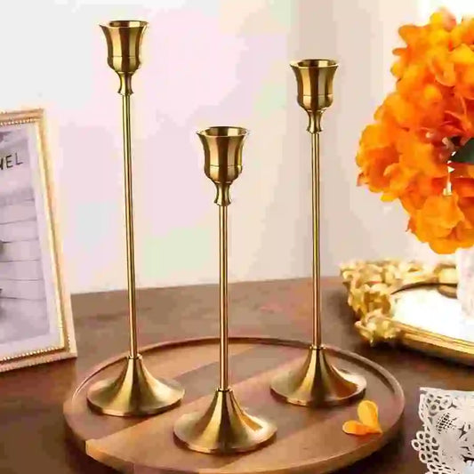 Set of 3 Vintage Metal & Aluminum Candle Holders - Elegant Wedding, Anniversary, & Home Decor