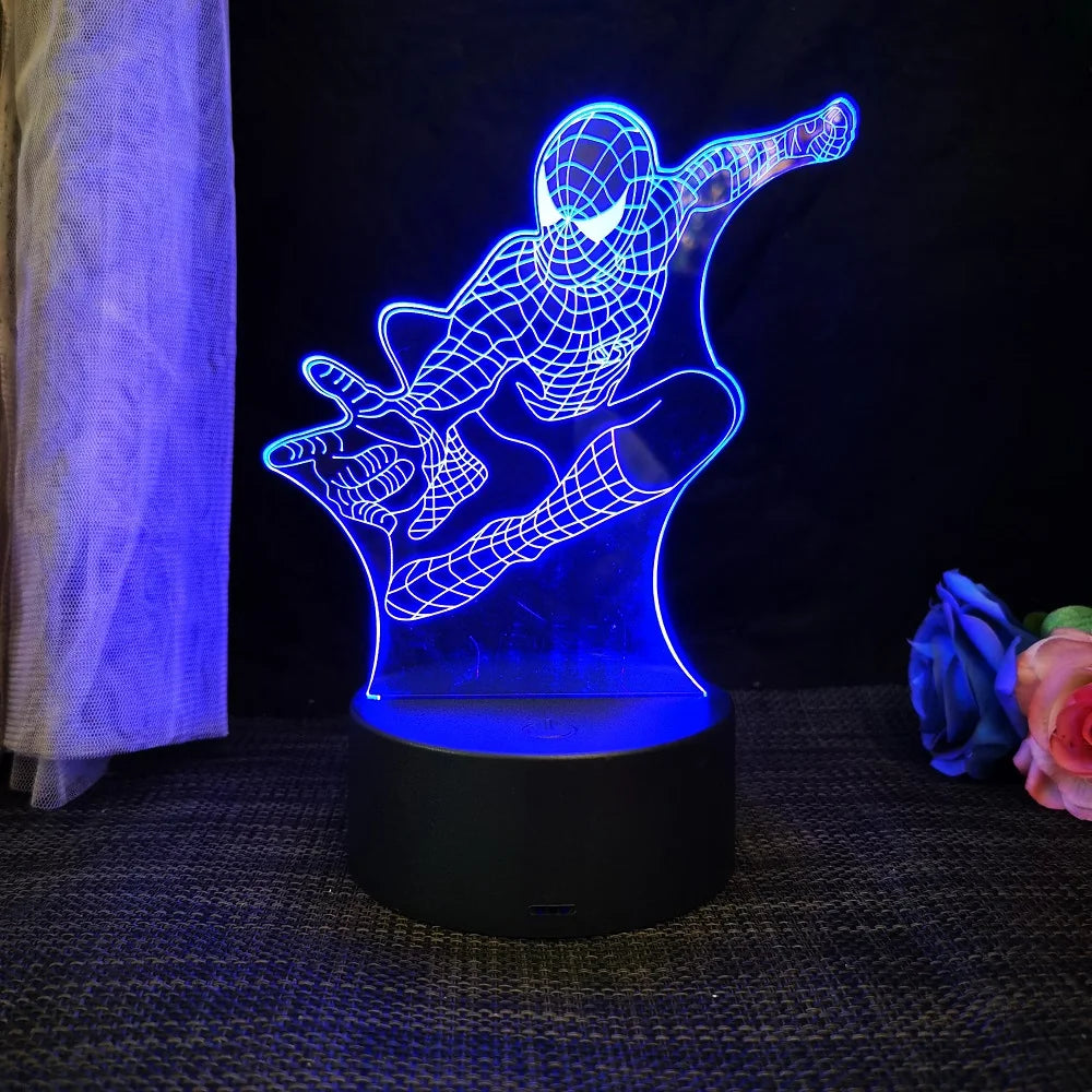 Spiderman 3D Acrylic Night Light – USB Stereo LED Desk Lamp | Phantom Light with USB and Battery Power | Surprise Birthday Gift