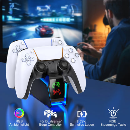 BEBONCOOL FC300 RGB Controller Charging Station - Dual Fast Charger with LED Indicator for PlayStation 5 Gamepad