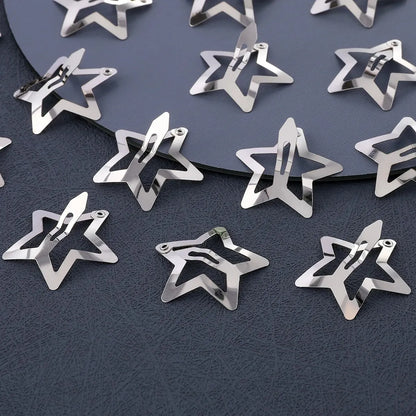 50PCS Y2K Silver Star Hair Clips: Filigree Metal Snap Clip Set for Girls - Simple BB Hairpins Barrettes - Stylish Hair Accessories for Women