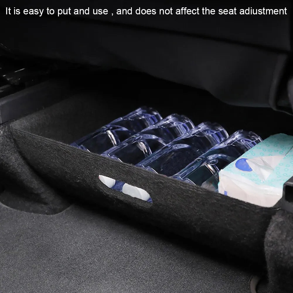 Tesla Model Y High-Capacity Organizer Case: Felt Cloth Drawer Holder Under Seat Hidden Storage Box - Black