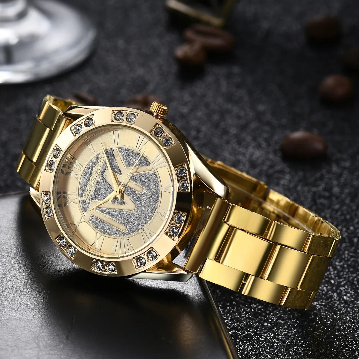 2023 Women's Crystal Diamond Watch - Luxury Gold Stainless Steel Wristwatch, Elegant Leisure Timepiece for Women. Reloj Mujer TVK