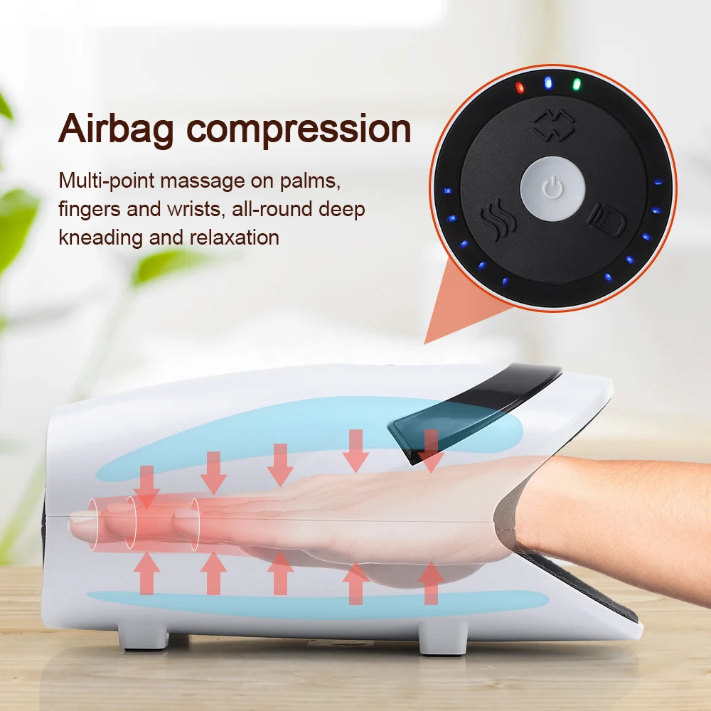 5 Level Smart Air Pressure Hand Massager - Palm Acupoint Compression, Vibration, Hot Compress for Wrist, Fingers Spa and Muscle Relaxation