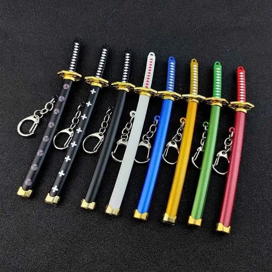 Mini Roronoa Zoro Samurai Sword Keychain - Anime Katana Buckle with Scabbard Key Ring - Cosplay Toy Jewelry Gift for Men and Women