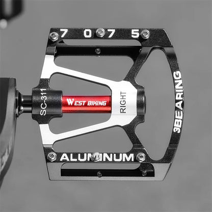 WEST BIKING 3-Bearing Bicycle Pedals - CNC Aluminum Alloy, Anti-Slip, Wide for MTB and Road Bikes - Professional Cycling Accessories