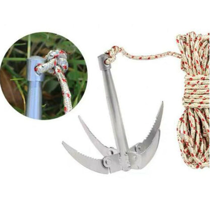 Outdoors Grappling Hook Survival Tool with Rope - Folding Boat Anchor, Sturdy and Durable for Canoes and Small Boats