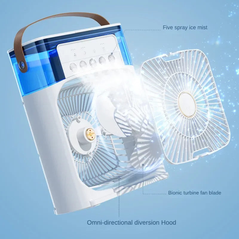 Portable Humidifier Fan Air Conditioner - Small Air Cooler with Hydrocooling, Adjustable for Office, 3-Speed Fan