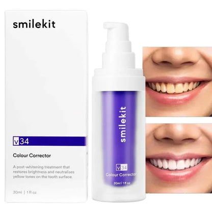 30ml V34 SMILEKIT Purple Whitening Toothpaste - Stain Removal, Yellowing Reduction, Teeth and Gums Care for Fresh Breath and Brightening Teeth