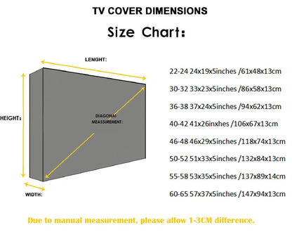 Weatherproof Outdoor TV Cover for Garden Patio - Dust-Proof Screen Protector, Sizes 32" 36" 40" 46" 50" 55" 60" 65"