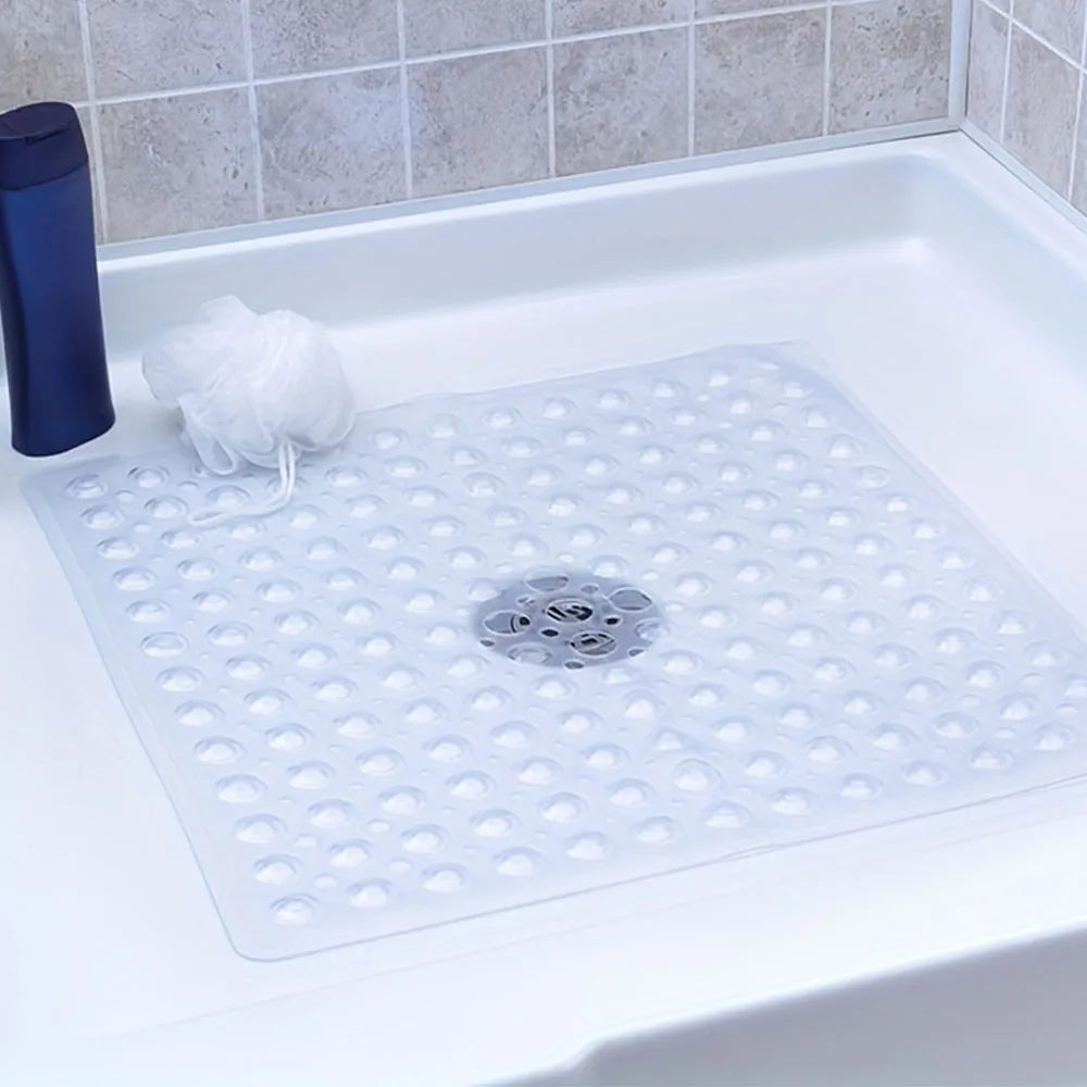 Square PVC Bubble Shower Mat with Suction Cups - Non-Slip Bath Mat for Floor Safety