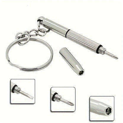 2Pcs Multifunctional Mini Screwdriver Set 3 in 1 - Slotted, Cross, Hex Keyring Tool for Glasses, Phone, Watch Repair