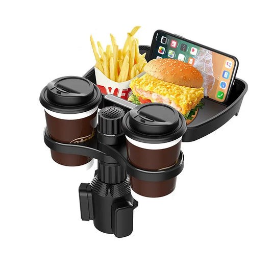 Adjustable Dual Cup Holder Expander: 360° Rotating Multifunctional Car Seat Cup Holder with Snack Tray - Convenient Drink Holder Solution